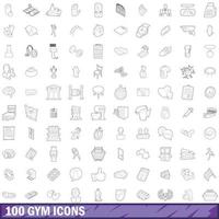 100 sportschool iconen set, Kaderstijl vector