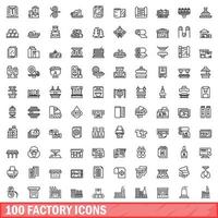 100 fabriekspictogrammen ingesteld, Kaderstijl vector