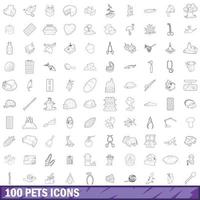 100 huisdieren iconen set, Kaderstijl vector