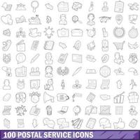 100 postdienst iconen set, Kaderstijl vector