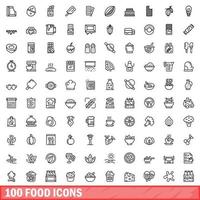 100 voedsel iconen set, Kaderstijl vector