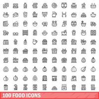 100 voedsel iconen set, Kaderstijl vector