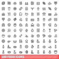 100 voedsel iconen set, Kaderstijl vector