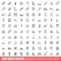 100 wandeling iconen set, Kaderstijl vector