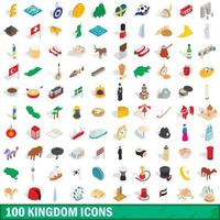 100 koninkrijk iconen set, isometrische 3D-stijl vector