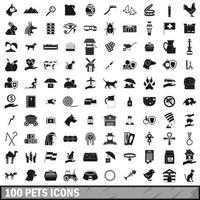 100 huisdieren iconen set, eenvoudige stijl vector