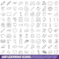 100 leren iconen set, Kaderstijl vector