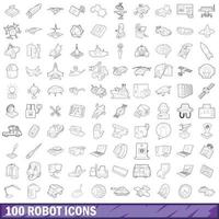 100 robot iconen set, Kaderstijl vector