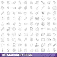 100 briefpapier iconen set, Kaderstijl vector