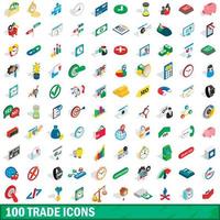 100 handel iconen set, isometrische 3D-stijl vector