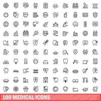 100 medische iconen set, Kaderstijl vector