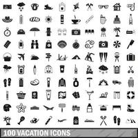 100 vakantie iconen set, eenvoudige stijl vector