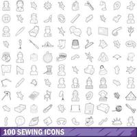 100 naai iconen set, Kaderstijl vector