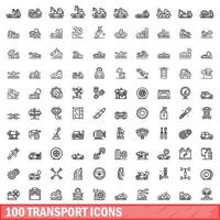 100 transport iconen set, Kaderstijl vector