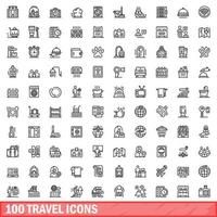 100 reis iconen set, Kaderstijl vector