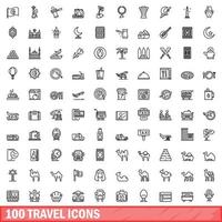 100 reis iconen set, Kaderstijl vector