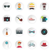 hipster iconen set, vlakke stijl vector