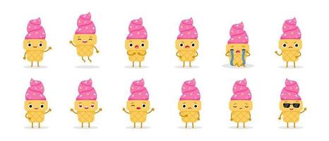 roze cartoon set ijs emoji tekens. zoet eten. schattige vectorillustratie vector