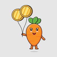 schattige cartoon wortel drijvend met gouden munten vector