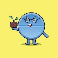 schattige cartoon pil geneeskunde bedrijf plant in een pot vector