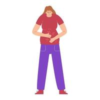 prikkelbare darm syndroom. acute gastritis, zweer, dysbacteriose abdominale hernia. een symptoom van ontsteking van het maagdarmkanaal. indigestie. het meisje lijdt aan hevige pijn en spasmen. vector