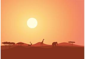 Gratis Afrikaans Landschap Bij Zonsondergang Vector