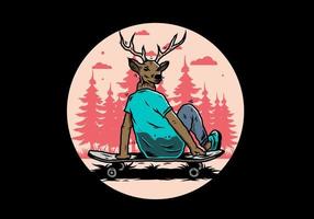 man met hertenkop zittend op skateboard illustratie vector