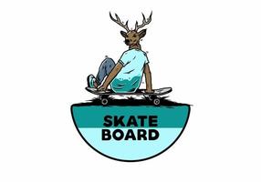 man met hertenkop zittend op skateboard illustratie vector