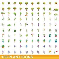 100 planten iconen set, cartoon stijl vector