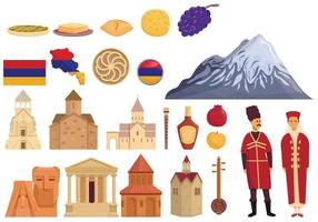 Armenië pictogrammen instellen cartoon vector. toeristische architectuur vector