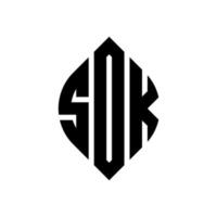 SDK cirkel letter logo ontwerp met cirkel en ellipsvorm. SDK-ellipsletters met typografische stijl. de drie initialen vormen een cirkellogo. sdk cirkel embleem abstracte monogram brief mark vector. vector