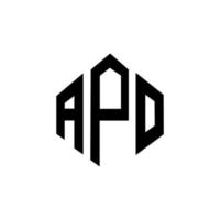 apo letter logo-ontwerp met veelhoekvorm. apo veelhoek en kubusvorm logo-ontwerp. apo zeshoek vector logo sjabloon witte en zwarte kleuren. apo-monogram, bedrijfs- en onroerendgoedlogo.