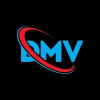 dmv-logo. dmv brief. dmv brief logo ontwerp. initialen dmv logo gekoppeld aan cirkel en hoofdletter monogram logo. dmv typografie voor technologie, zaken en onroerend goed merk. vector