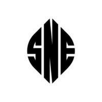 sne cirkel letter logo ontwerp met cirkel en ellipsvorm. sne ellipsletters met typografische stijl. de drie initialen vormen een cirkellogo. sne cirkel embleem abstracte monogram brief mark vector. vector