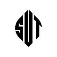 sut cirkel letter logo ontwerp met cirkel en ellipsvorm. sut ellipsletters met typografische stijl. de drie initialen vormen een cirkellogo. sut cirkel embleem abstracte monogram brief mark vector. vector