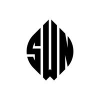 swn cirkel letter logo ontwerp met cirkel en ellipsvorm. swn ellipsletters met typografische stijl. de drie initialen vormen een cirkellogo. swn cirkel embleem abstracte monogram brief mark vector. vector