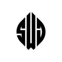 swj cirkel letter logo ontwerp met cirkel en ellipsvorm. swj ellipsletters met typografische stijl. de drie initialen vormen een cirkellogo. swj cirkel embleem abstracte monogram brief mark vector. vector