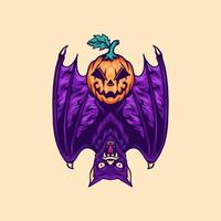 vleermuis en pompoen halloween illustratie vector