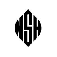 nsh cirkel letter logo-ontwerp met cirkel en ellipsvorm. nsh ellipsletters met typografische stijl. de drie initialen vormen een cirkellogo. nsh cirkel embleem abstracte monogram brief mark vector. vector