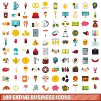100 etende pictogrammen bedrijfsset, vlakke stijl vector