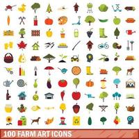 100 boerderij kunst iconen set, vlakke stijl vector