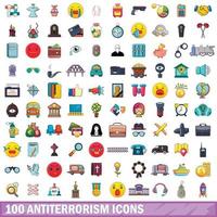 100 antiterrorisme iconen set, cartoon stijl vector