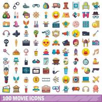 100 film iconen set, cartoon stijl vector