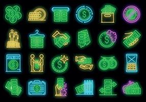 witwassen van geld pictogrammen instellen vector neon