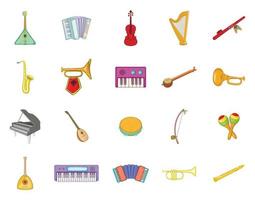 muziekinstrument pictogrammenset, cartoon stijl vector