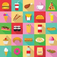 fastfood iconen set, vlakke stijl vector