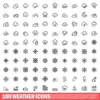 100 weer iconen set, Kaderstijl vector