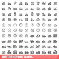 100 transport iconen set, Kaderstijl vector