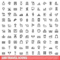 100 reis iconen set, Kaderstijl vector