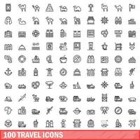 100 reis iconen set, Kaderstijl vector
